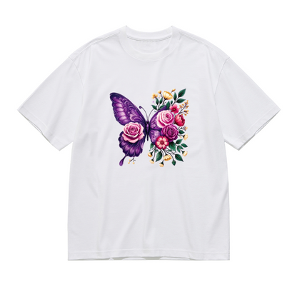 Luxe Purple Pink Rose Butterfly Floral Art Plus Size Women Printed T-Shirt