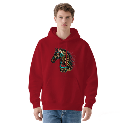 Colorful Arabic Calligraphy Horse Graphic Grey Hoodie, Unisex Soft Casual Daily Wear