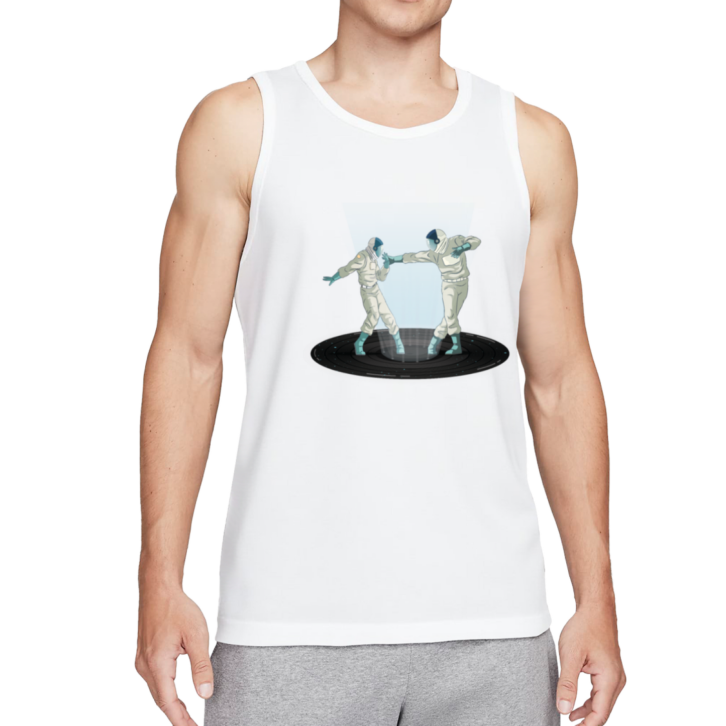 Cool Fencing Duel Retro Sci-Fi Graphic Sleeveless Tee For Men
