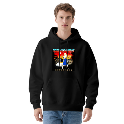 Retro Hip Hop Xxpensive Lady Graphic Hoodie, Comfort Streetwear Black Hooded Top