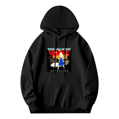 Retro Hip Hop Xxpensive Lady Graphic Hoodie, Comfort Streetwear Black Hooded Top