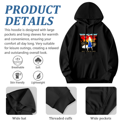 Retro Hip Hop Xxpensive Lady Graphic Hoodie, Comfort Streetwear Black Hooded Top