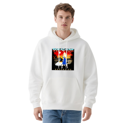 Retro Hip Hop Xxpensive Lady Graphic Hoodie, Comfort Streetwear Black Hooded Top