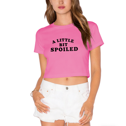 Vintage Gray Crop Top Featuring A Little Bit Spoiled Curved Text