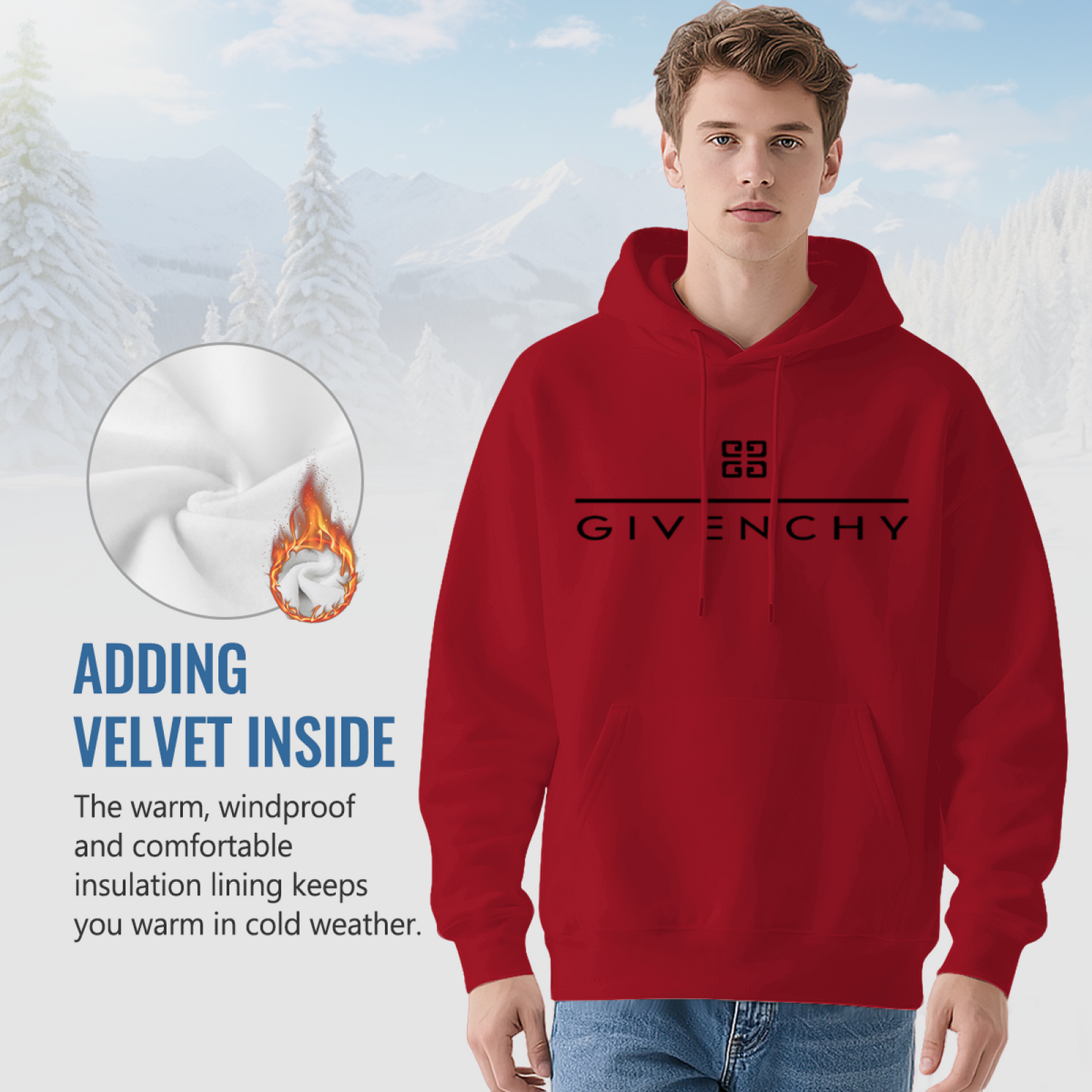 Minimal Four-G Logo Red Hoodie, Fashion Classic Comfort Pullover Hoodie