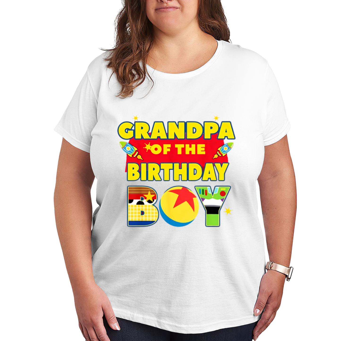 Toy Story Theme Grandpa Of The Birthday Boy Plus Size Women¡¯s Printed T-Shirt