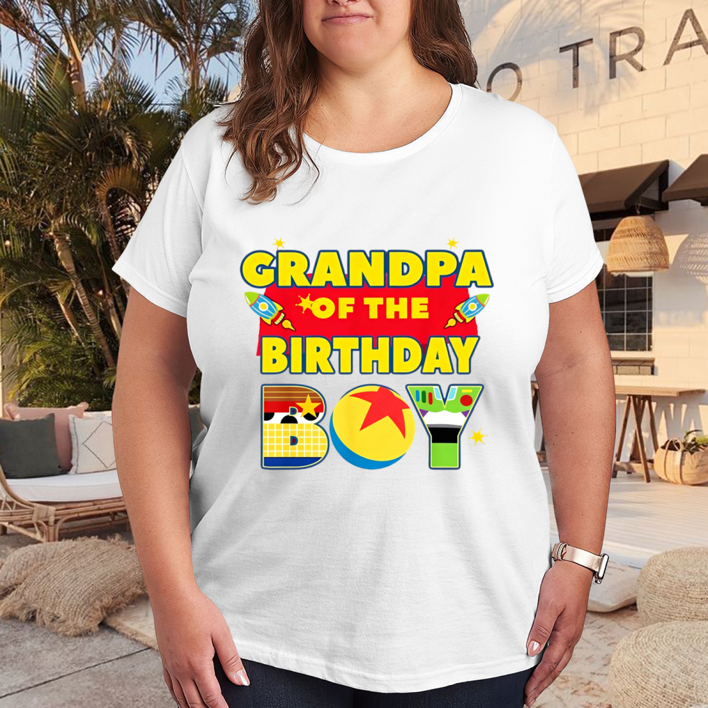 Toy Story Theme Grandpa Of The Birthday Boy Plus Size Women¡¯s Printed T-Shirt