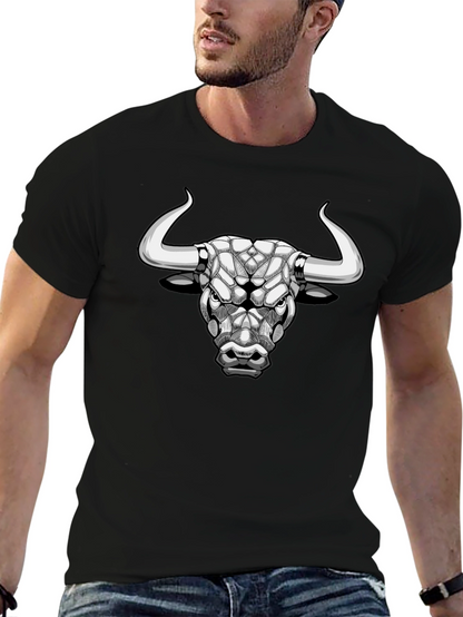 Geometric Bull Graphic Tee - Black