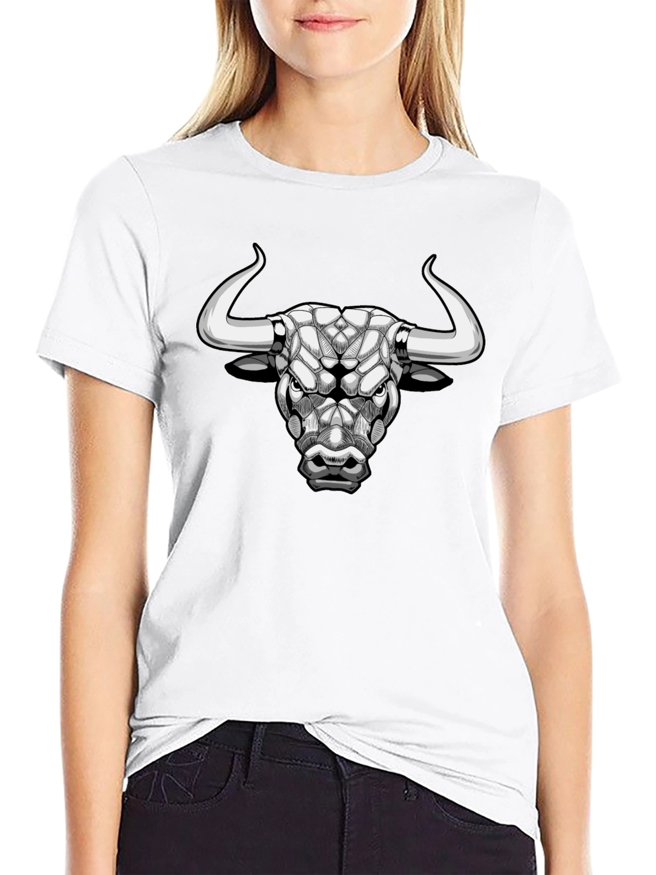 Geometric Bull Graphic Tee - Black