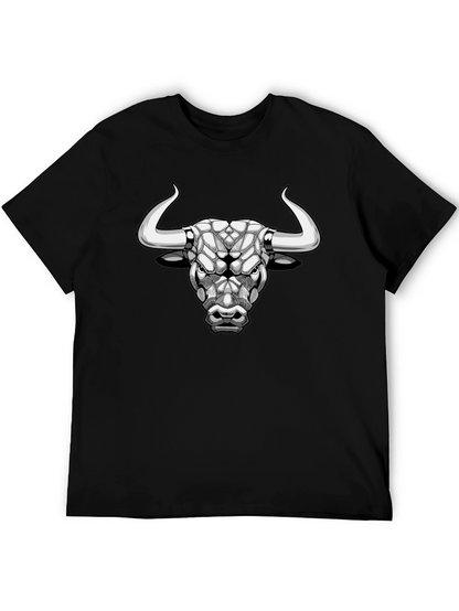Geometric Bull Graphic Tee - Black