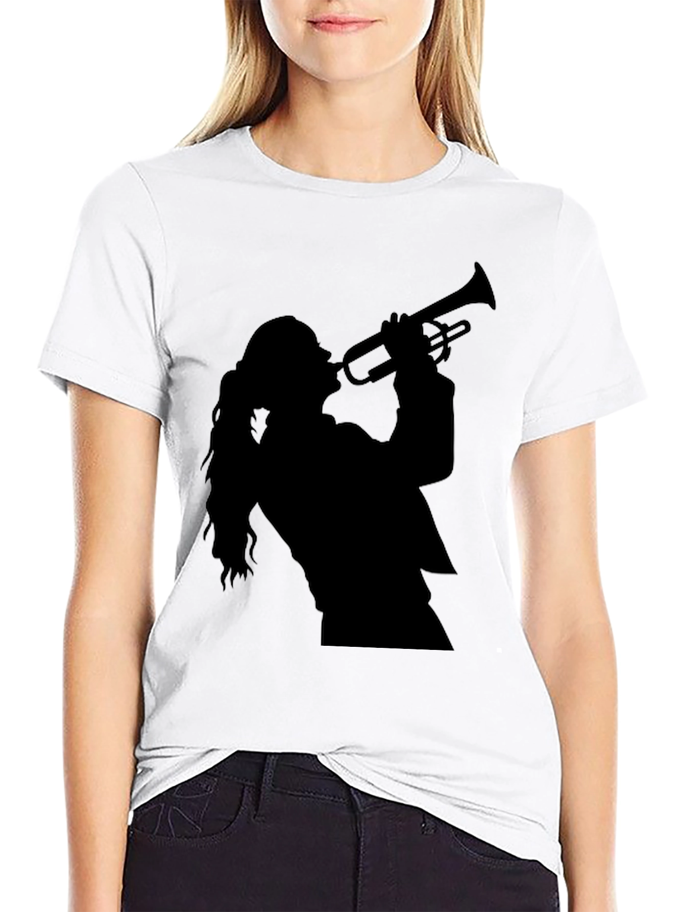 Trumpet Player Graphic Tee - Black Cotton