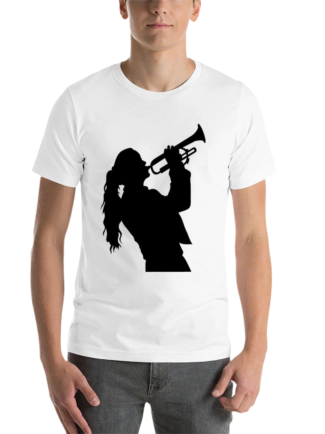 Trumpet Player Graphic Tee - Black Cotton