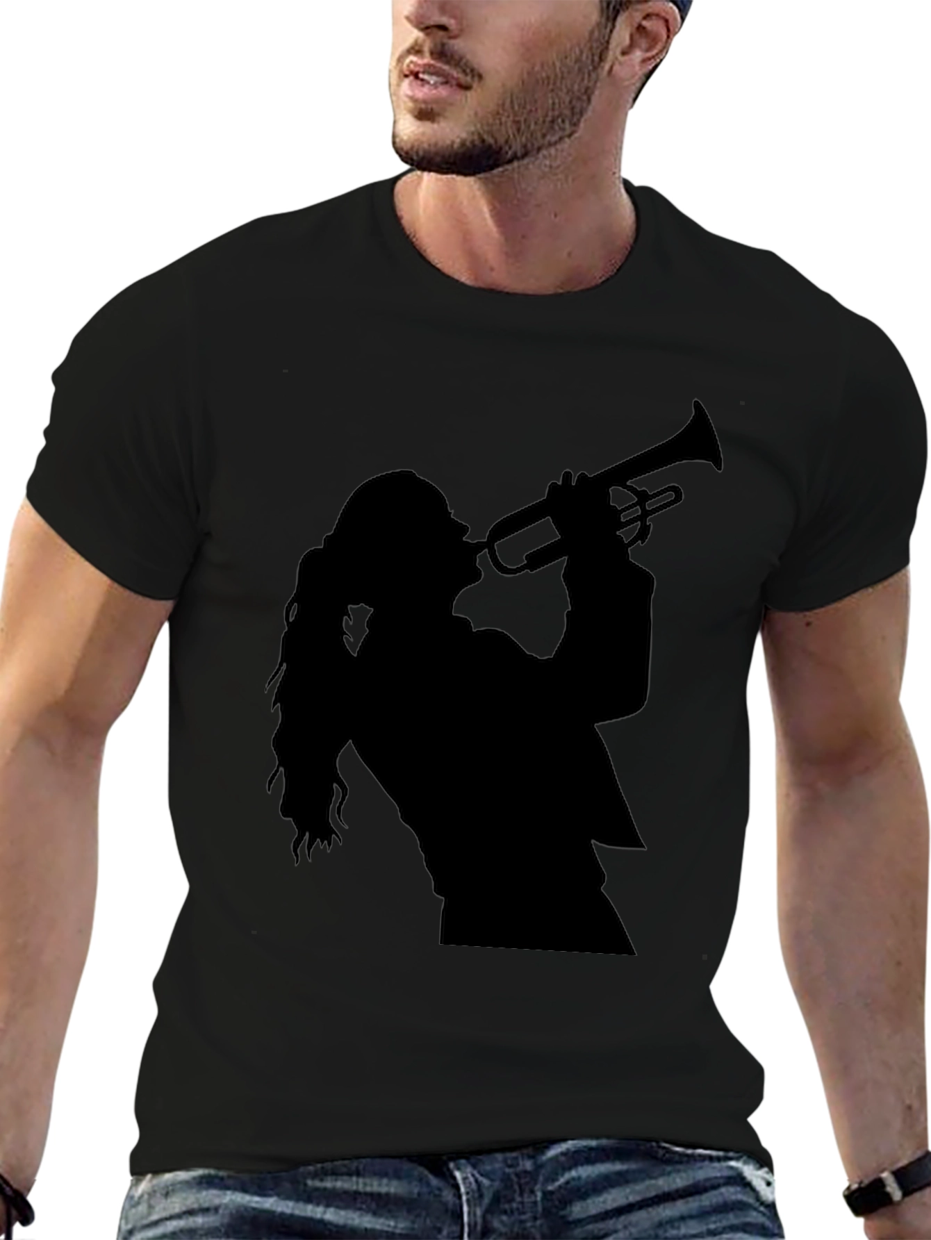 Trumpet Player Graphic Tee - Black Cotton
