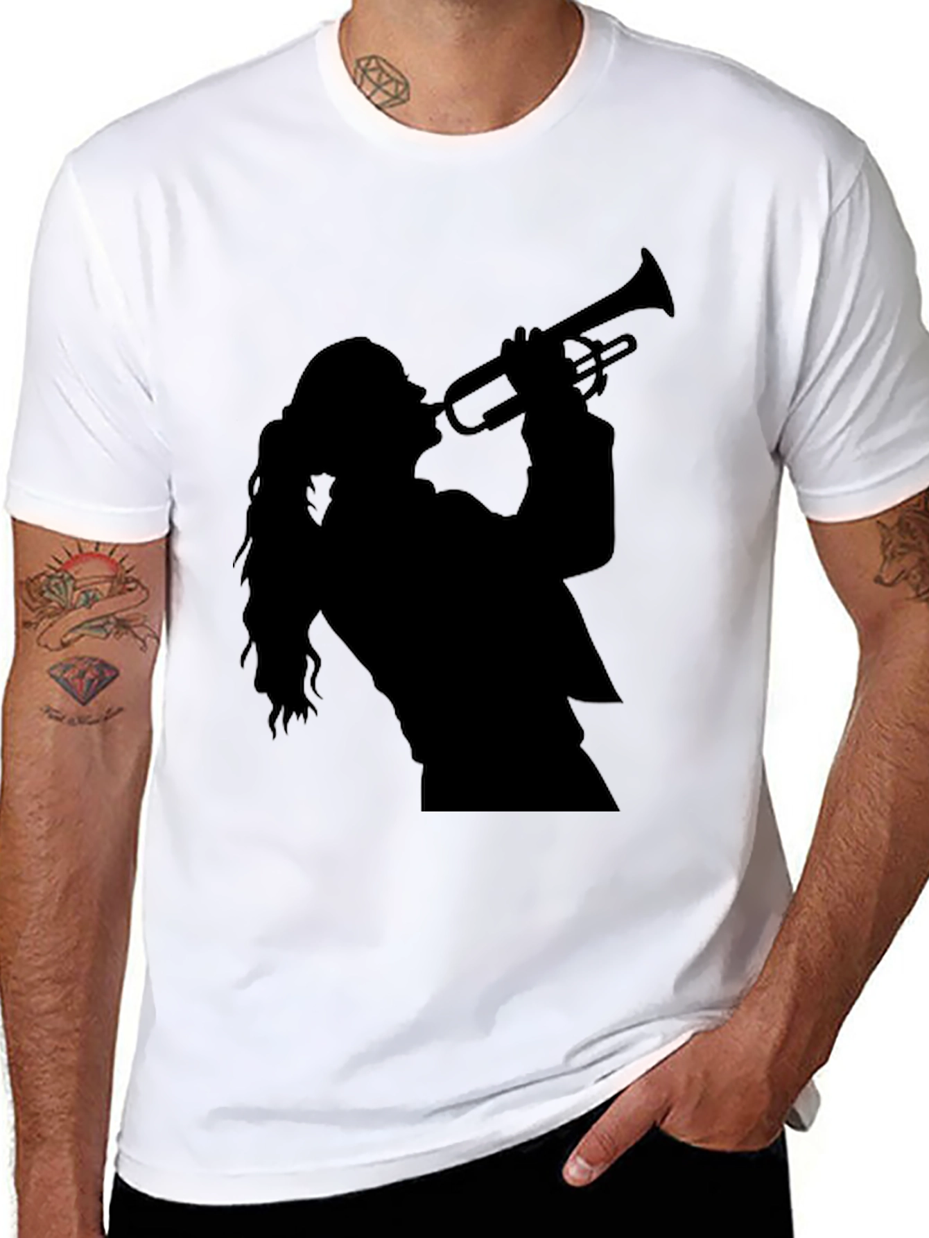 Trumpet Player Graphic Tee - Black Cotton