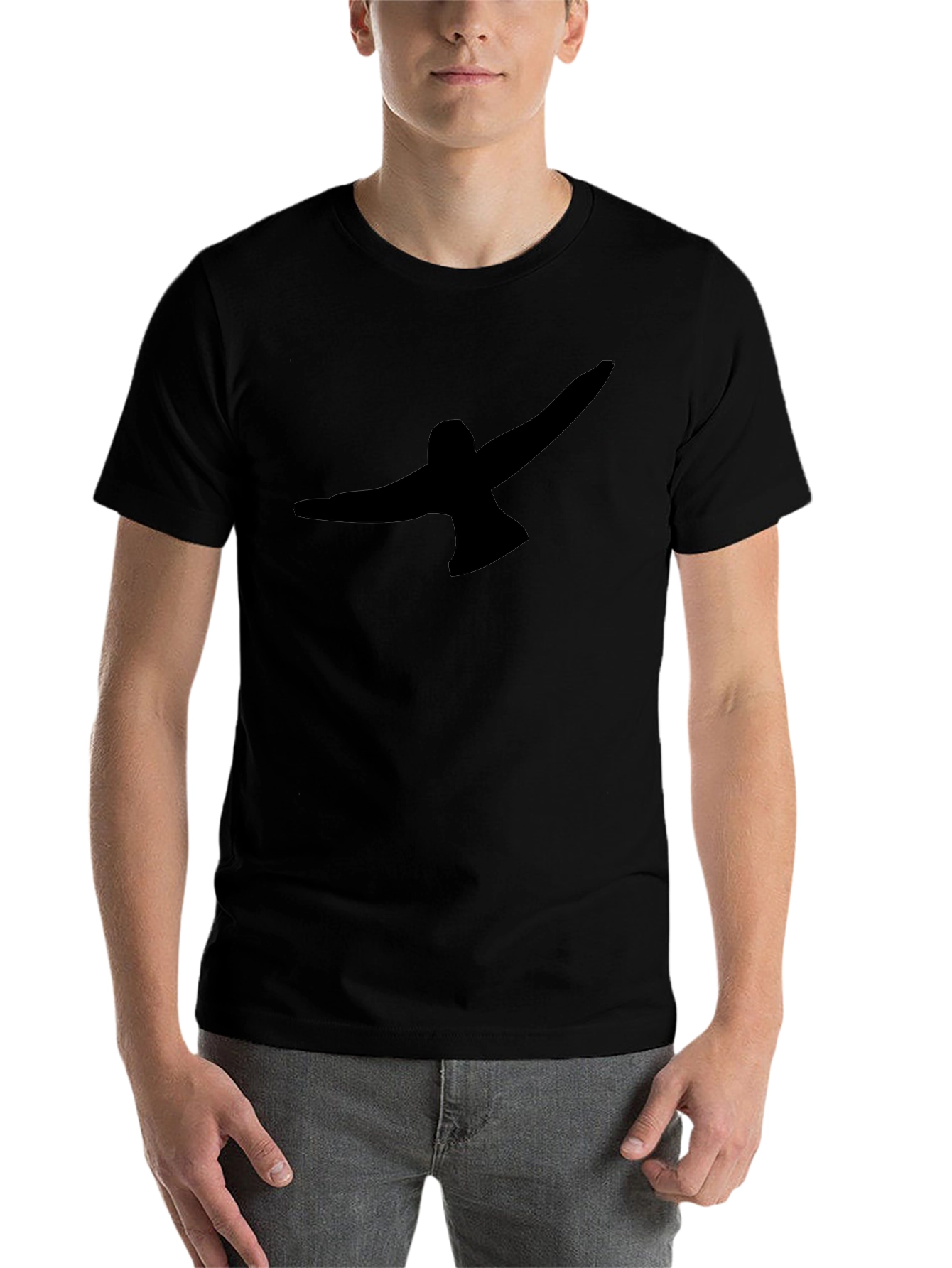 Black T-Shirt with Abstract Bird Graphic