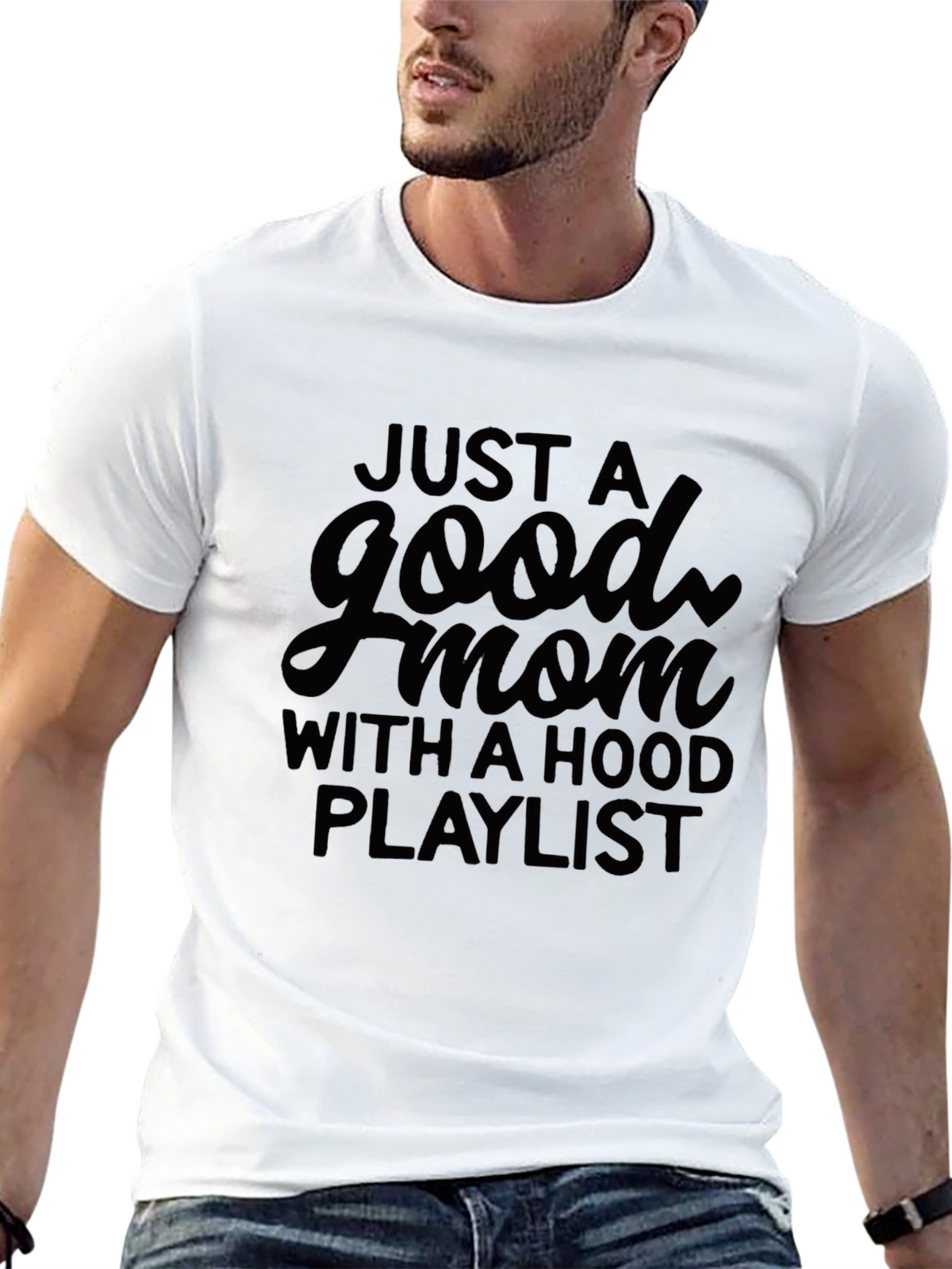 Good Mom With Hood Playlist Black T-Shirt