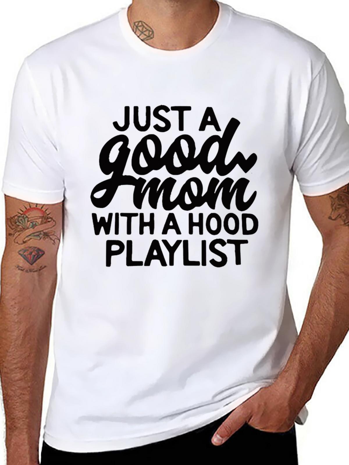 Good Mom With Hood Playlist Black T-Shirt