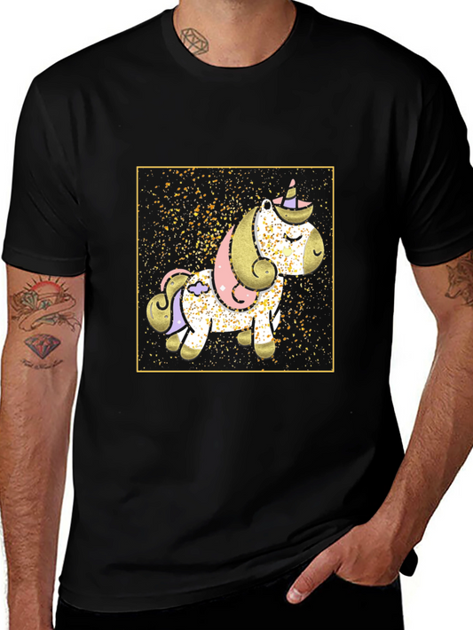 Unicorn Graphic Tee - Black Cotton Casual Shirt