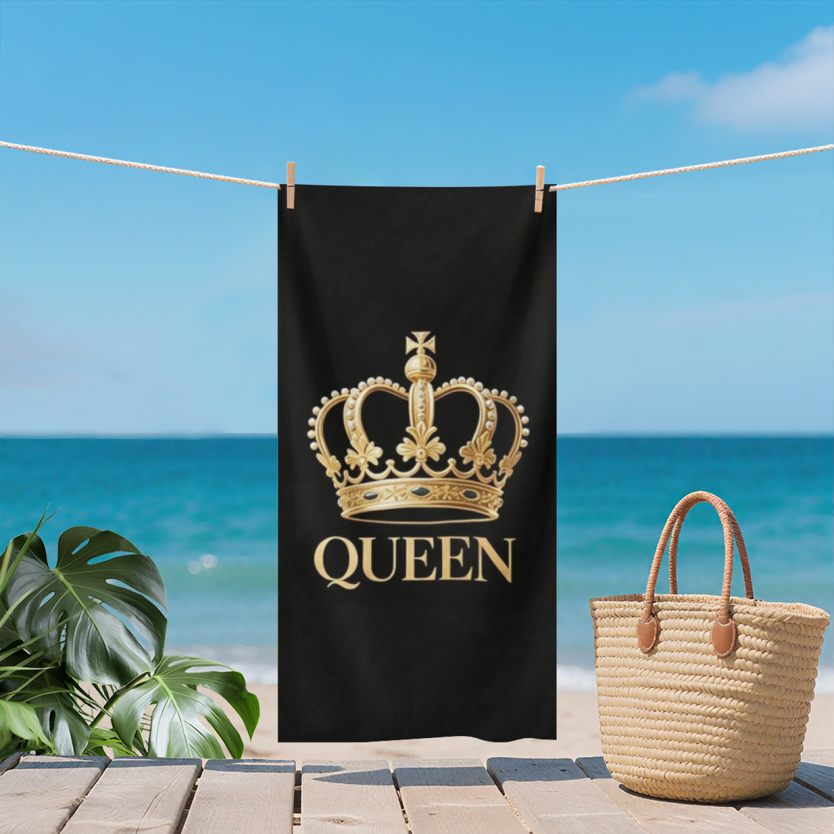 Golden Crown QUEEN Stylish Beach Towel, Super Soft, Absorbent and Skin-Friendly for Summer Vacation