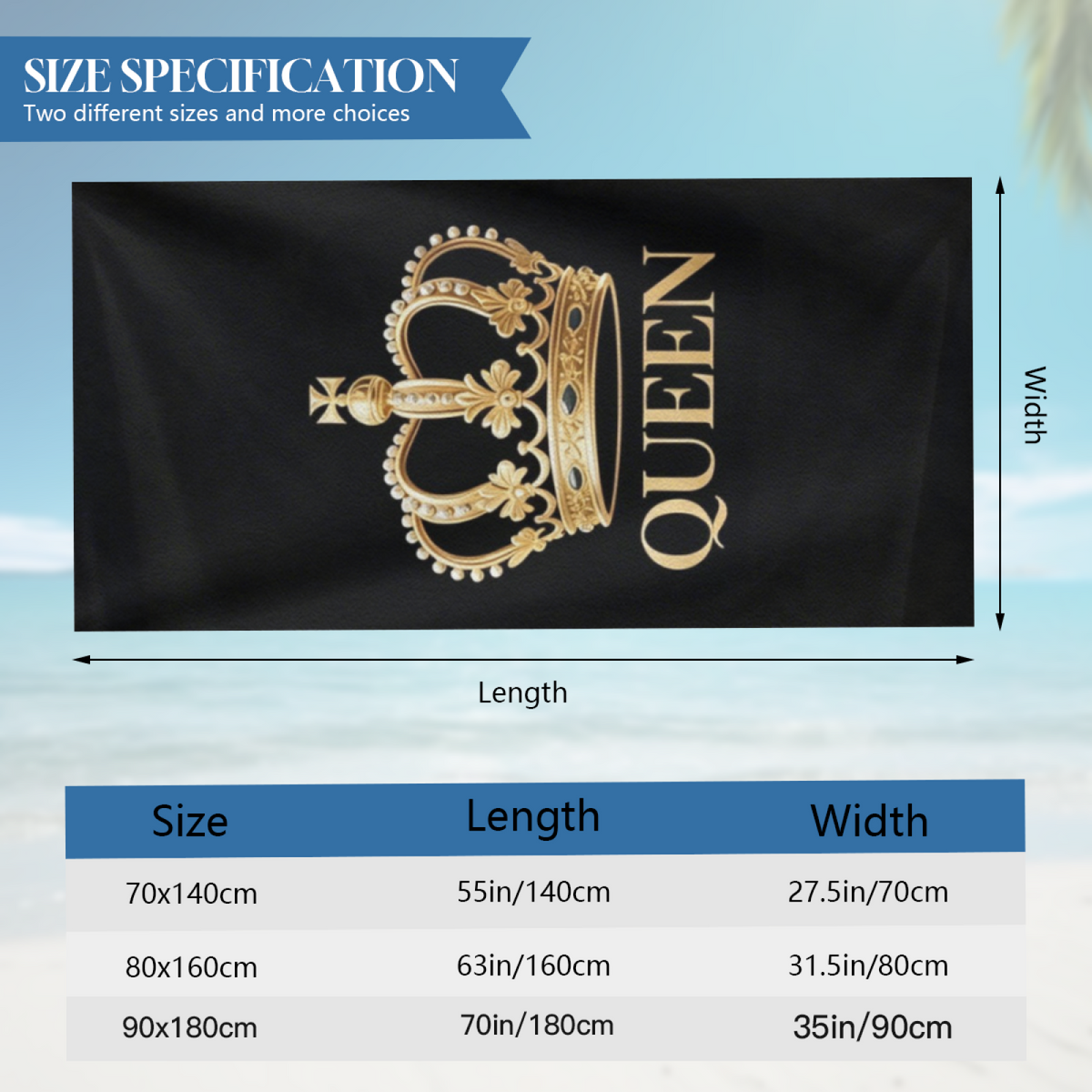Golden Crown QUEEN Stylish Beach Towel, Super Soft, Absorbent and Skin-Friendly for Summer Vacation
