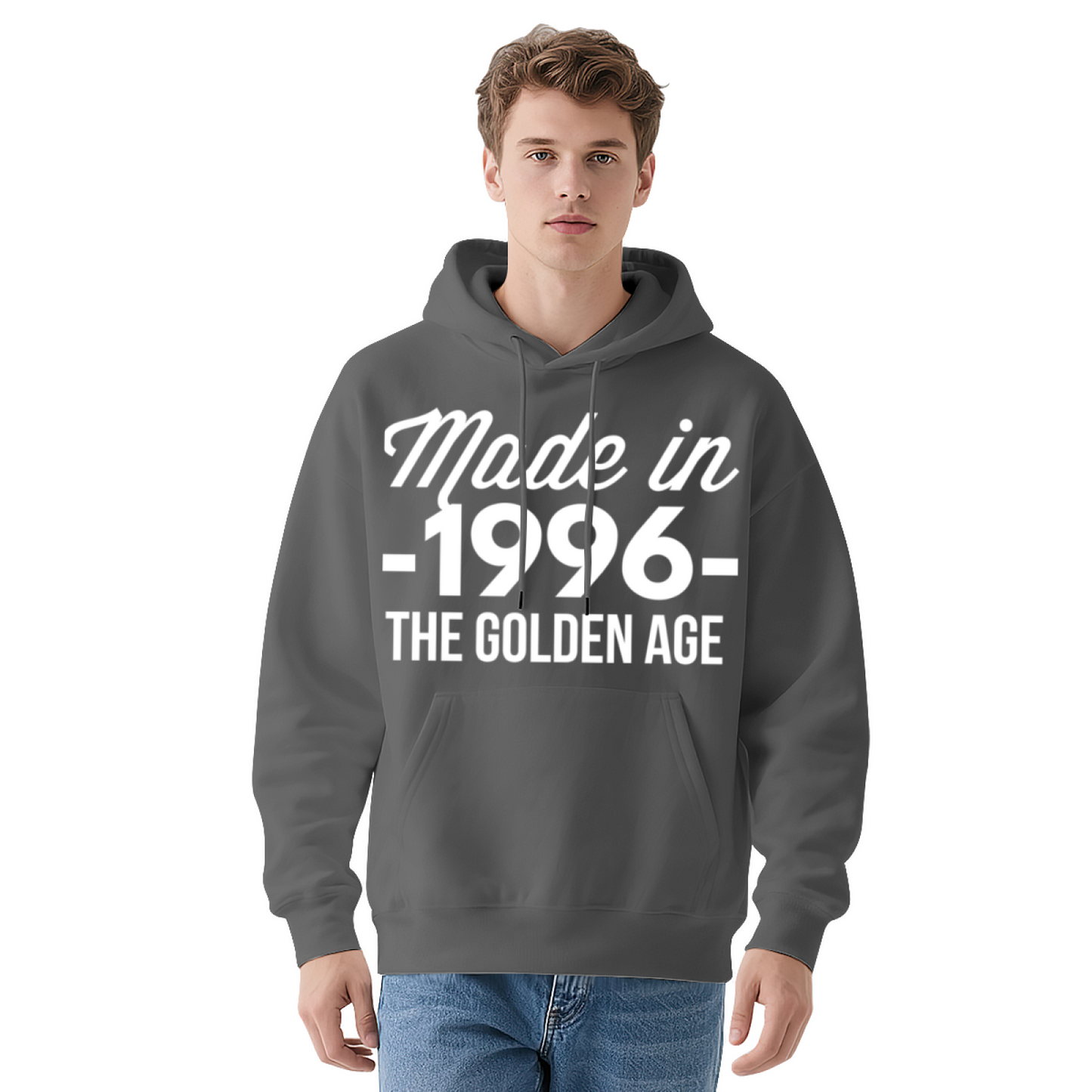 Born In 1996 Golden Age Birthday Hoodie, Unisex Cozy Vintage Black Pullover Hoodie