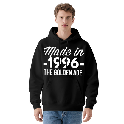 Born In 1996 Golden Age Birthday Hoodie, Unisex Cozy Vintage Black Pullover Hoodie