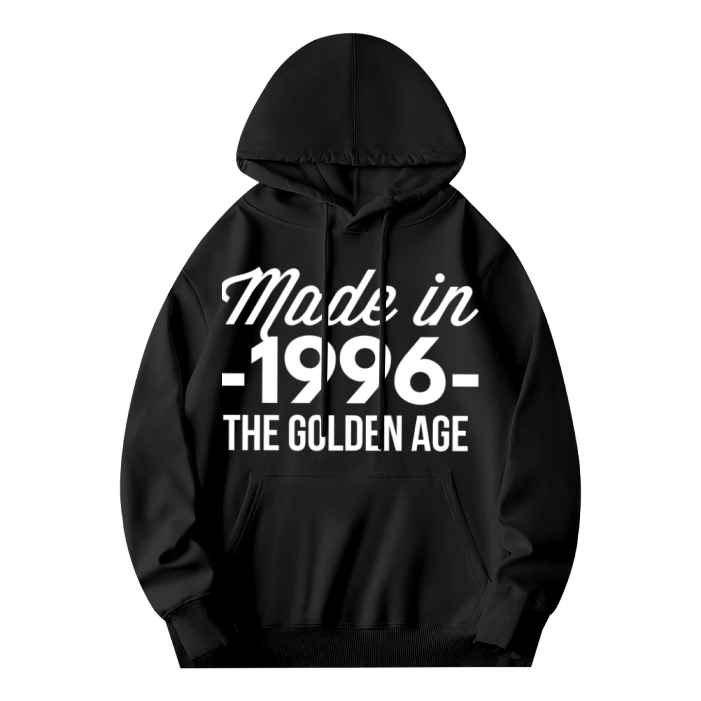 Born In 1996 Golden Age Birthday Hoodie, Unisex Cozy Vintage Black Pullover Hoodie