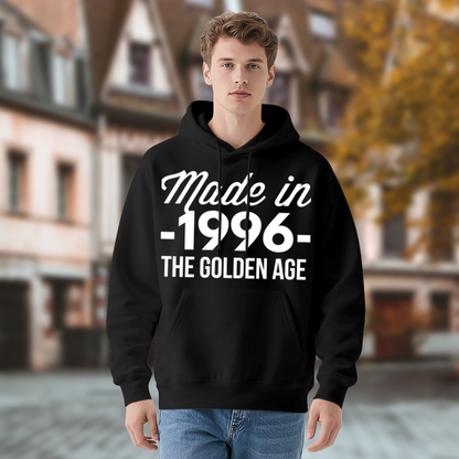 Born In 1996 Golden Age Birthday Hoodie, Unisex Cozy Vintage Black Pullover Hoodie