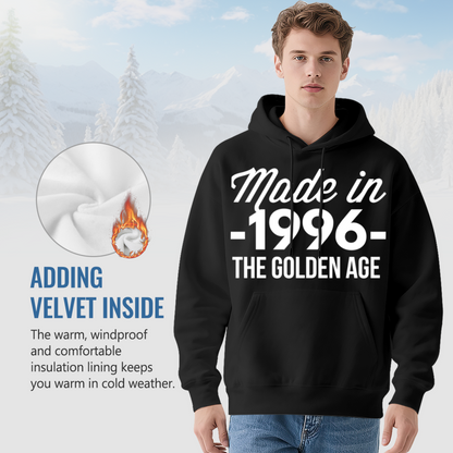 Born In 1996 Golden Age Birthday Hoodie, Unisex Cozy Vintage Black Pullover Hoodie