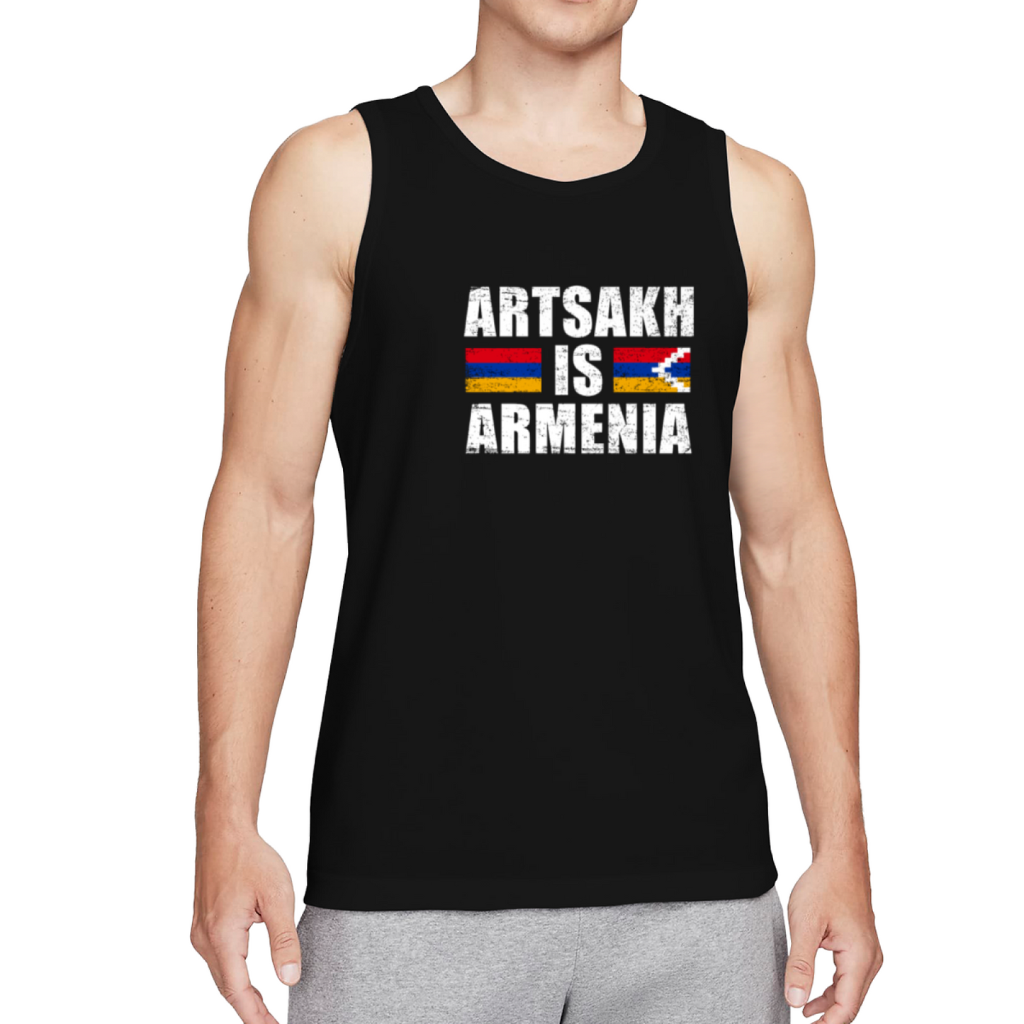 Distressed Artsakh Is Armenia Dual Flag Patriotic Men Tank Top