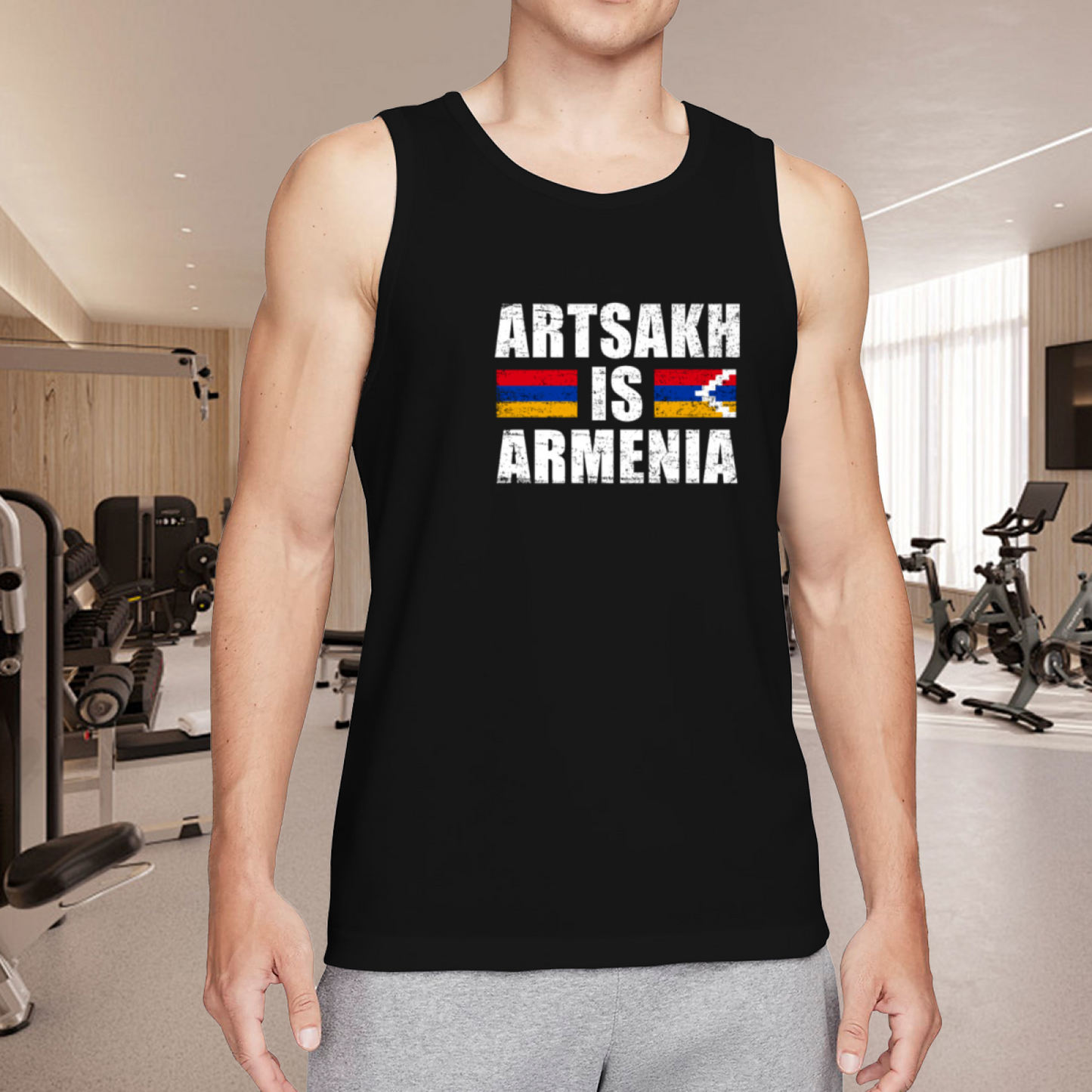 Distressed Artsakh Is Armenia Dual Flag Patriotic Men Tank Top