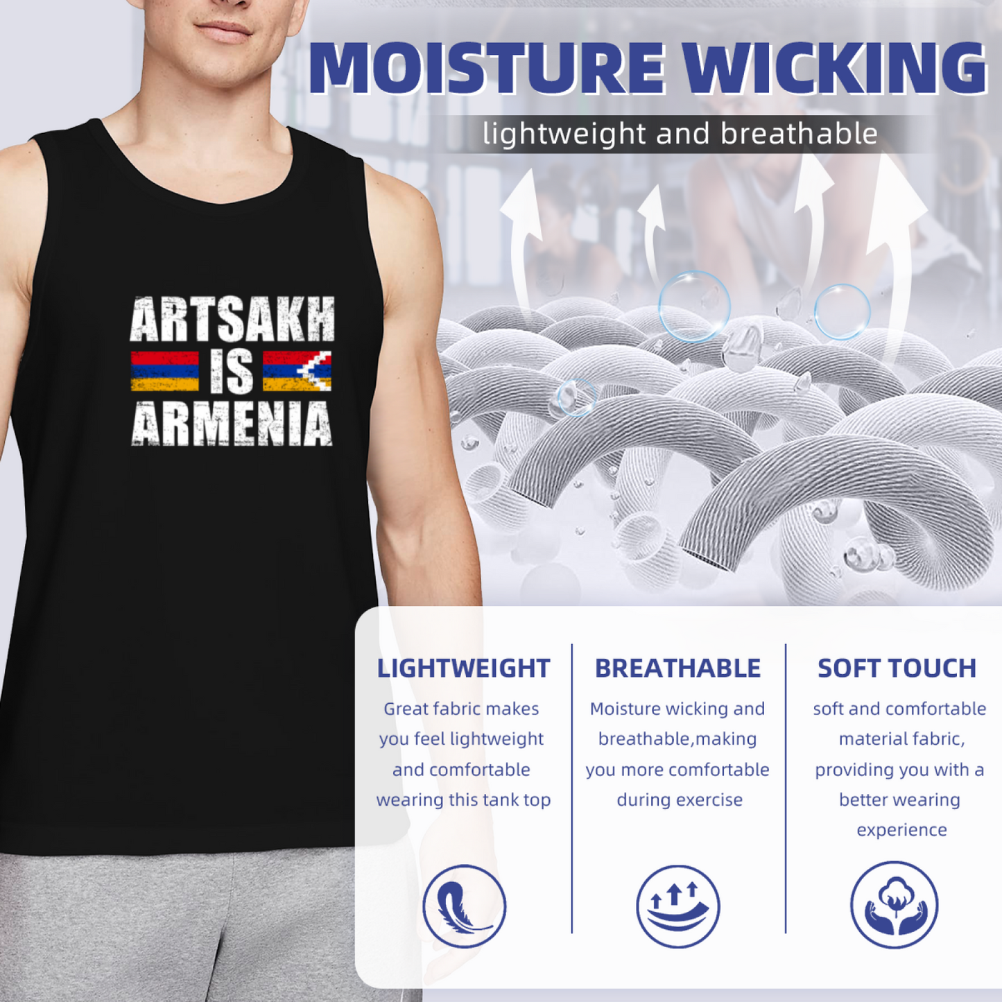Distressed Artsakh Is Armenia Dual Flag Patriotic Men Tank Top