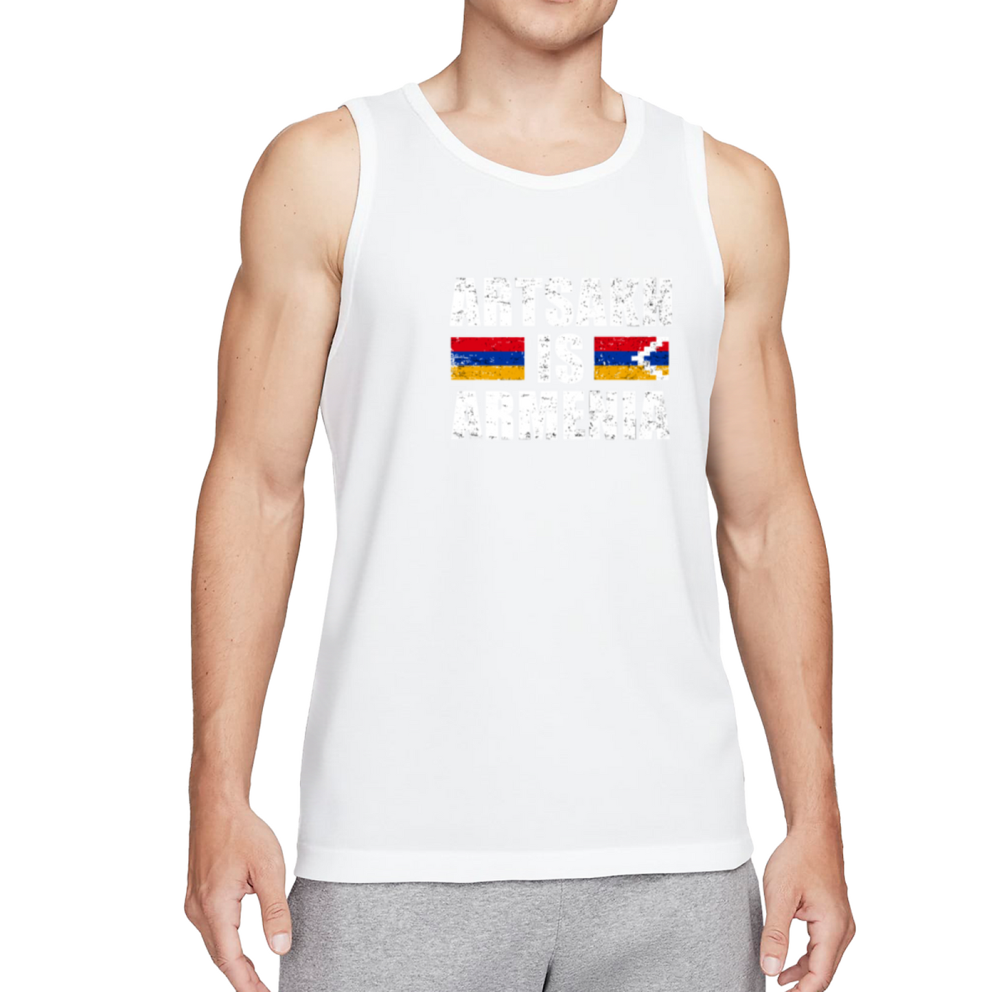 Distressed Artsakh Is Armenia Dual Flag Patriotic Men Tank Top