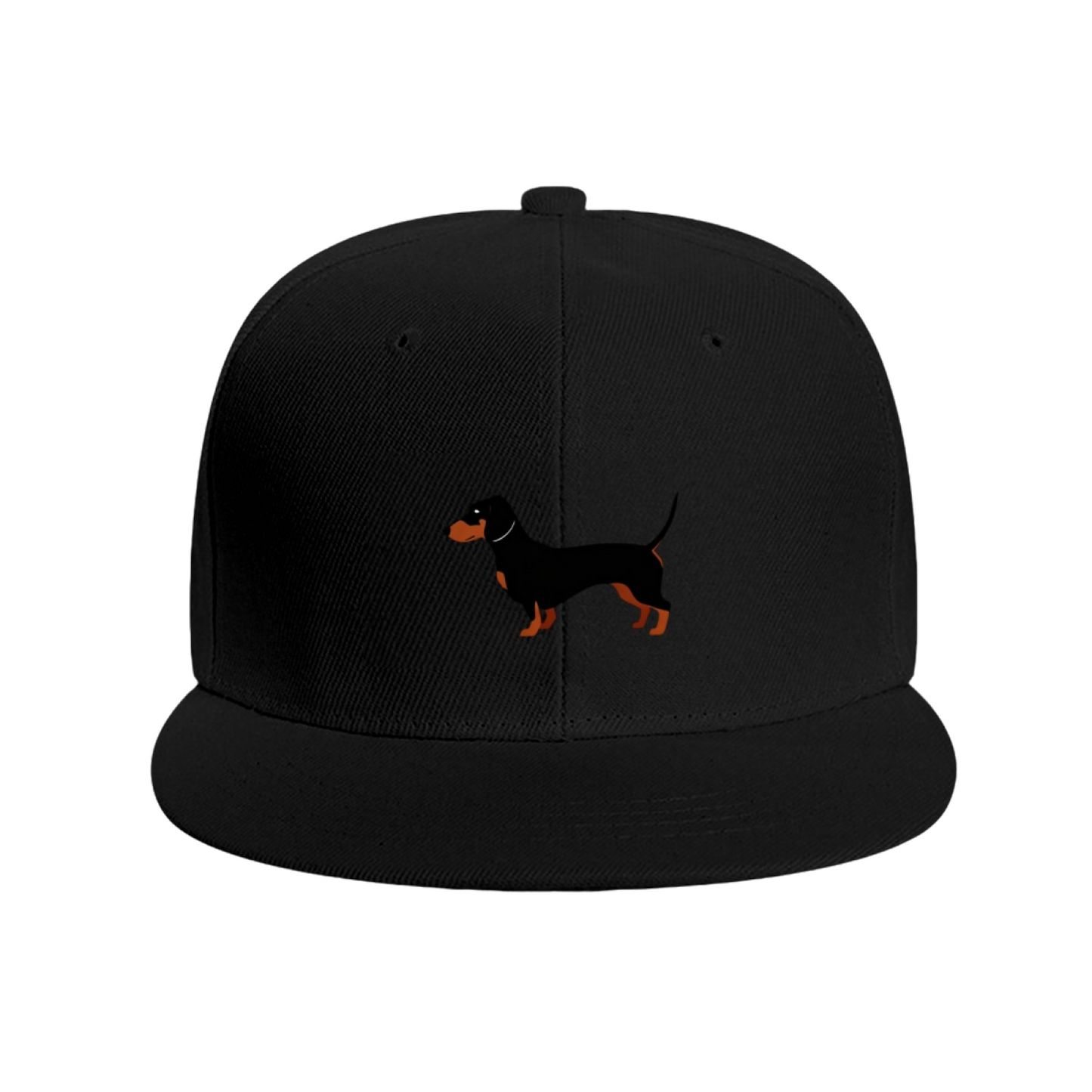 Dachshund Puppy Print White Flat Brim Sun Snapback Hat