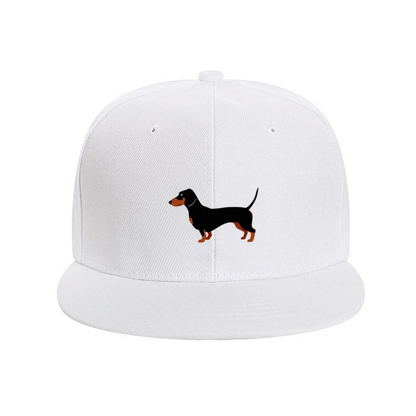 Dachshund Puppy Print White Flat Brim Sun Snapback Hat