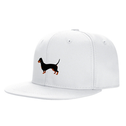 Dachshund Puppy Print White Flat Brim Sun Snapback Hat