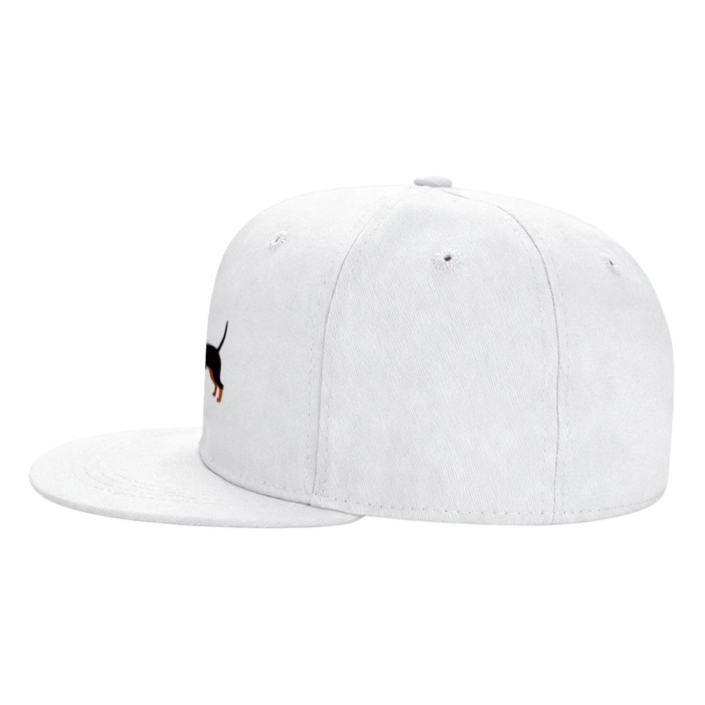Dachshund Puppy Print White Flat Brim Sun Snapback Hat
