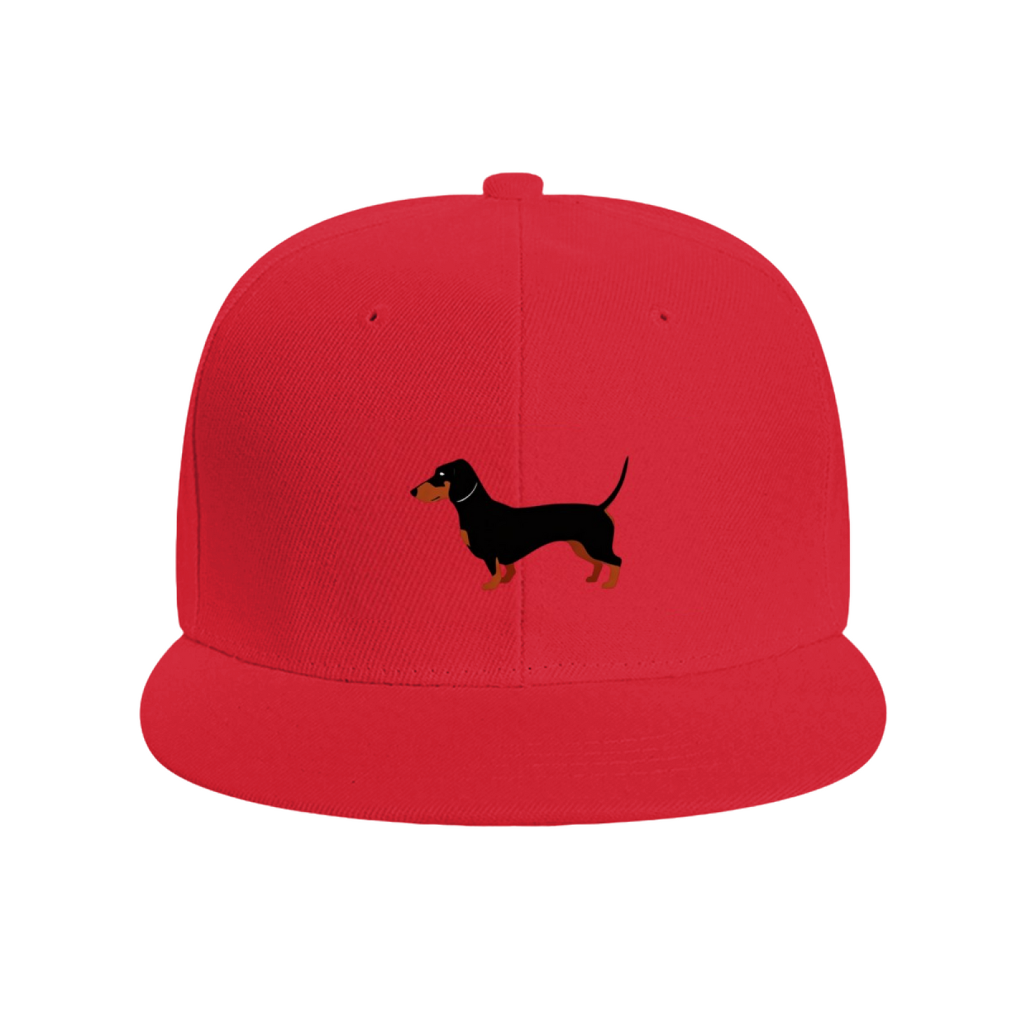 Dachshund Puppy Print White Flat Brim Sun Snapback Hat