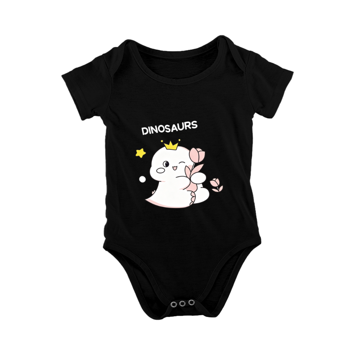 Cute Crown Ghost Dinosaur Tulip Print Black Infant Onesie