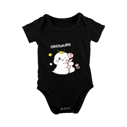 Cute Crown Ghost Dinosaur Tulip Print Black Infant Onesie