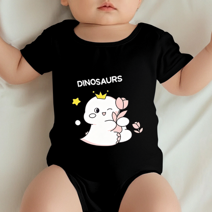Cute Crown Ghost Dinosaur Tulip Print Black Infant Onesie