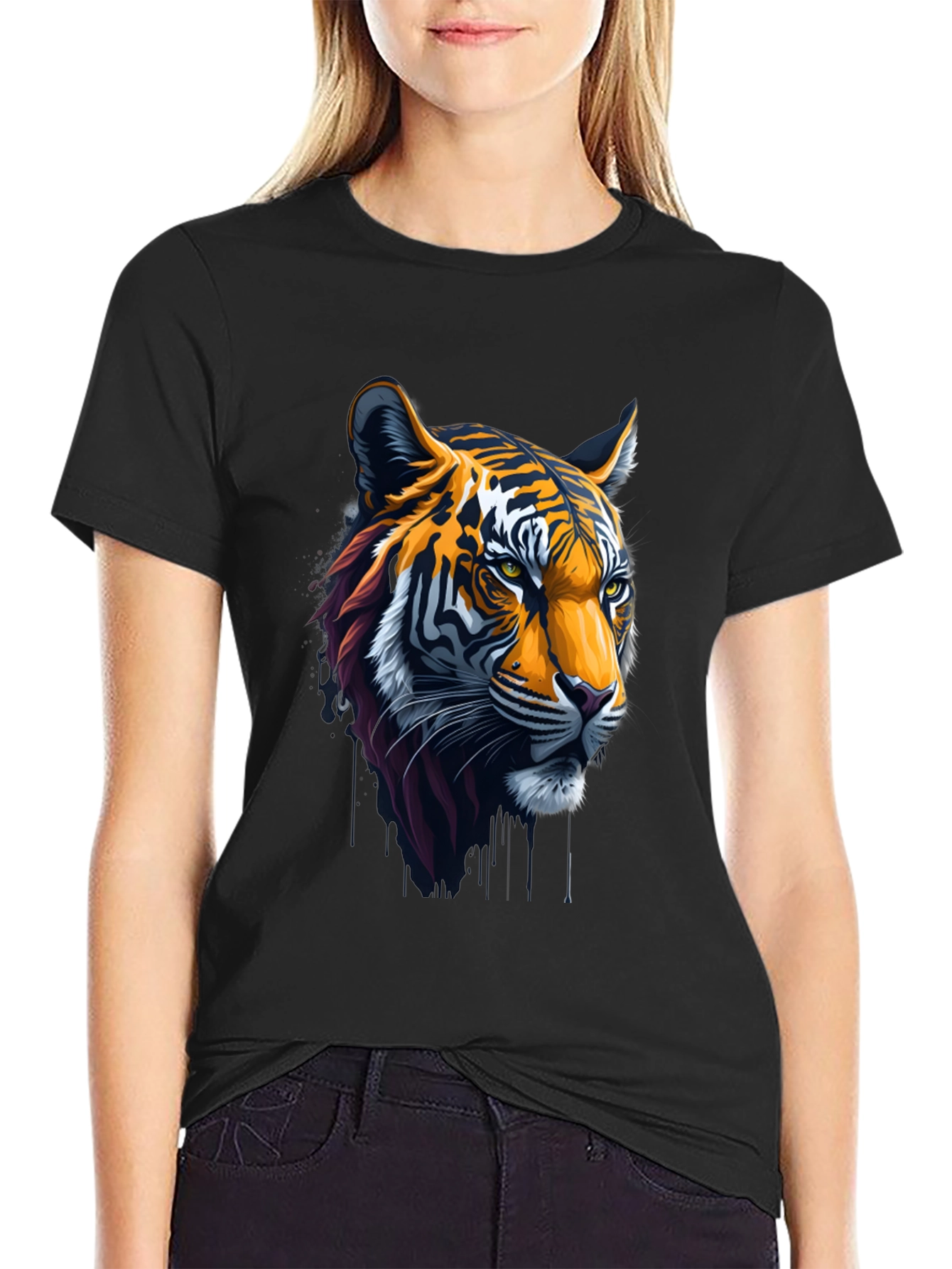 Cool Tiger Head Graphic Black T-Shirt