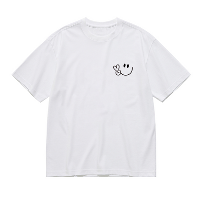 Minimal Peace Sign Smiley Pocket Print Plus Size Ladies Tee