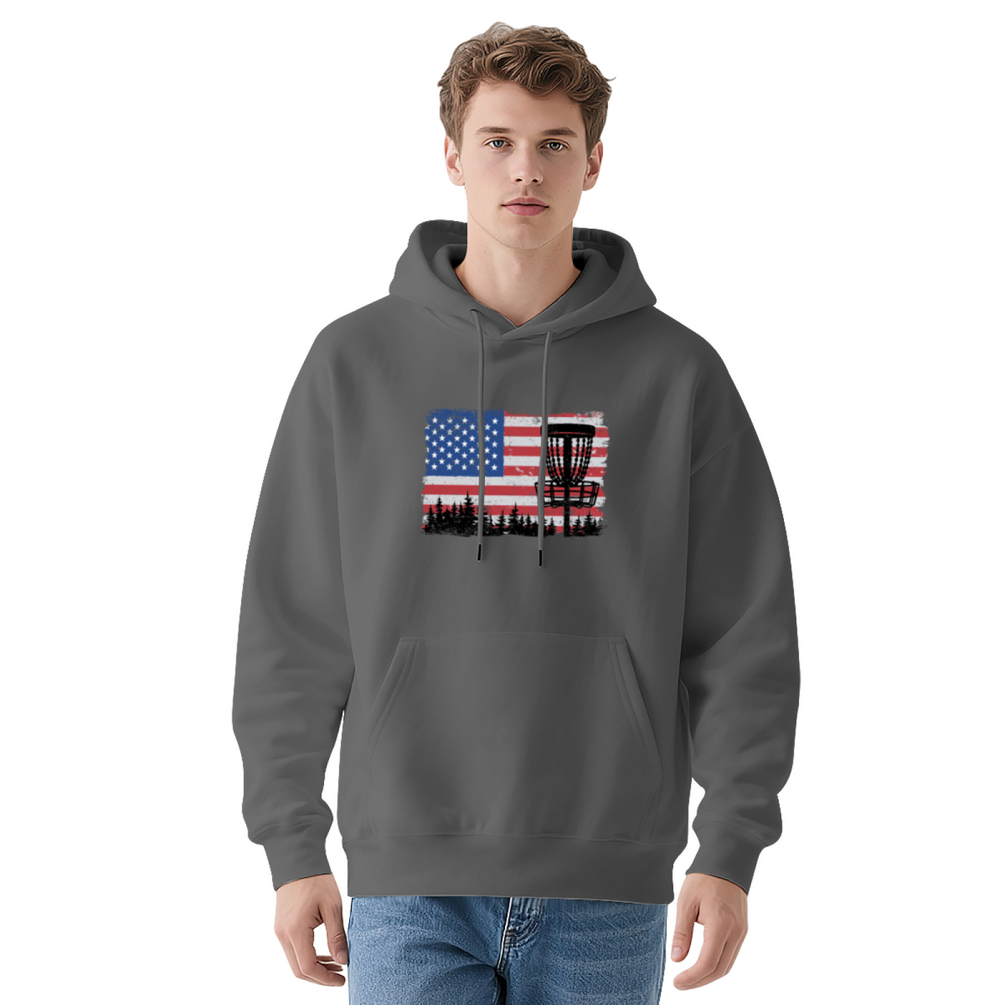 American Flag Disc Golf Black Hoodie, Outdoor Sports Soft Casual Top