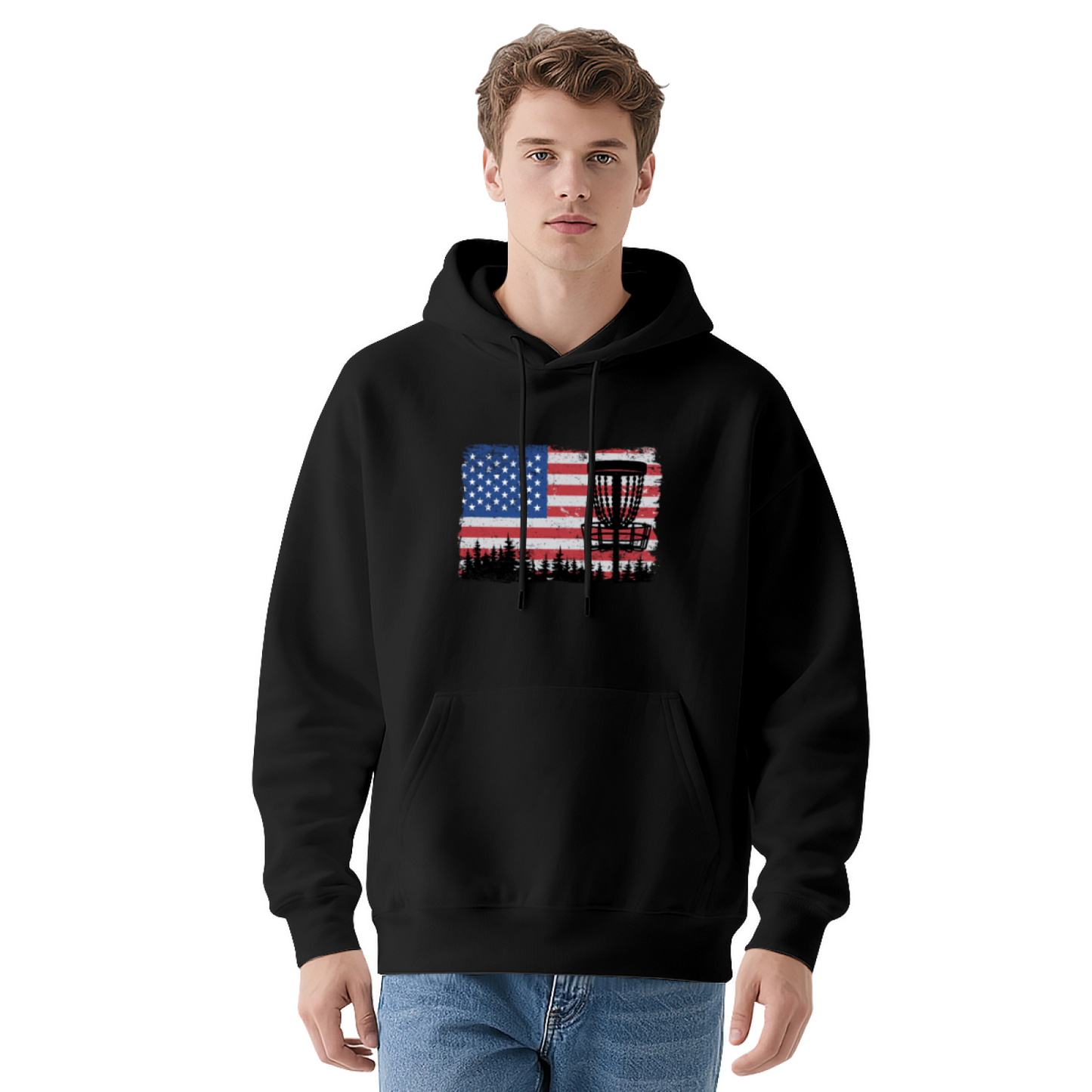 American Flag Disc Golf Black Hoodie, Outdoor Sports Soft Casual Top