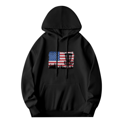American Flag Disc Golf Black Hoodie, Outdoor Sports Soft Casual Top