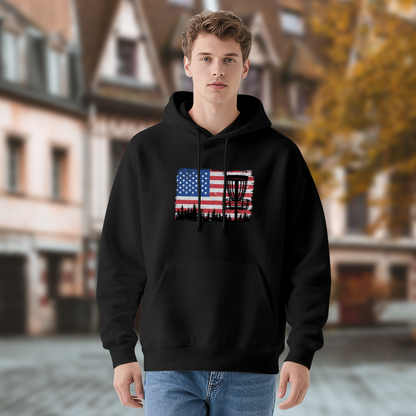 American Flag Disc Golf Black Hoodie, Outdoor Sports Soft Casual Top