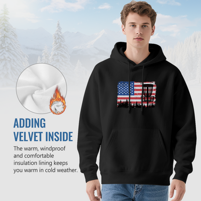 American Flag Disc Golf Black Hoodie, Outdoor Sports Soft Casual Top