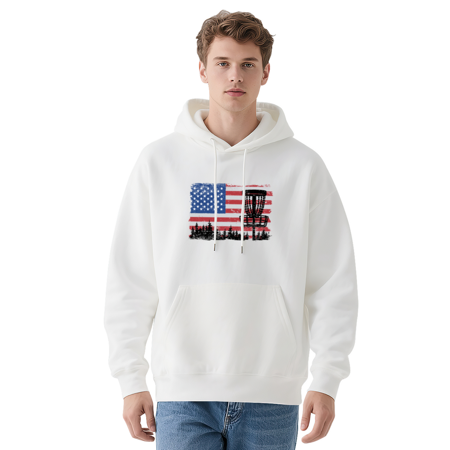 American Flag Disc Golf Black Hoodie, Outdoor Sports Soft Casual Top