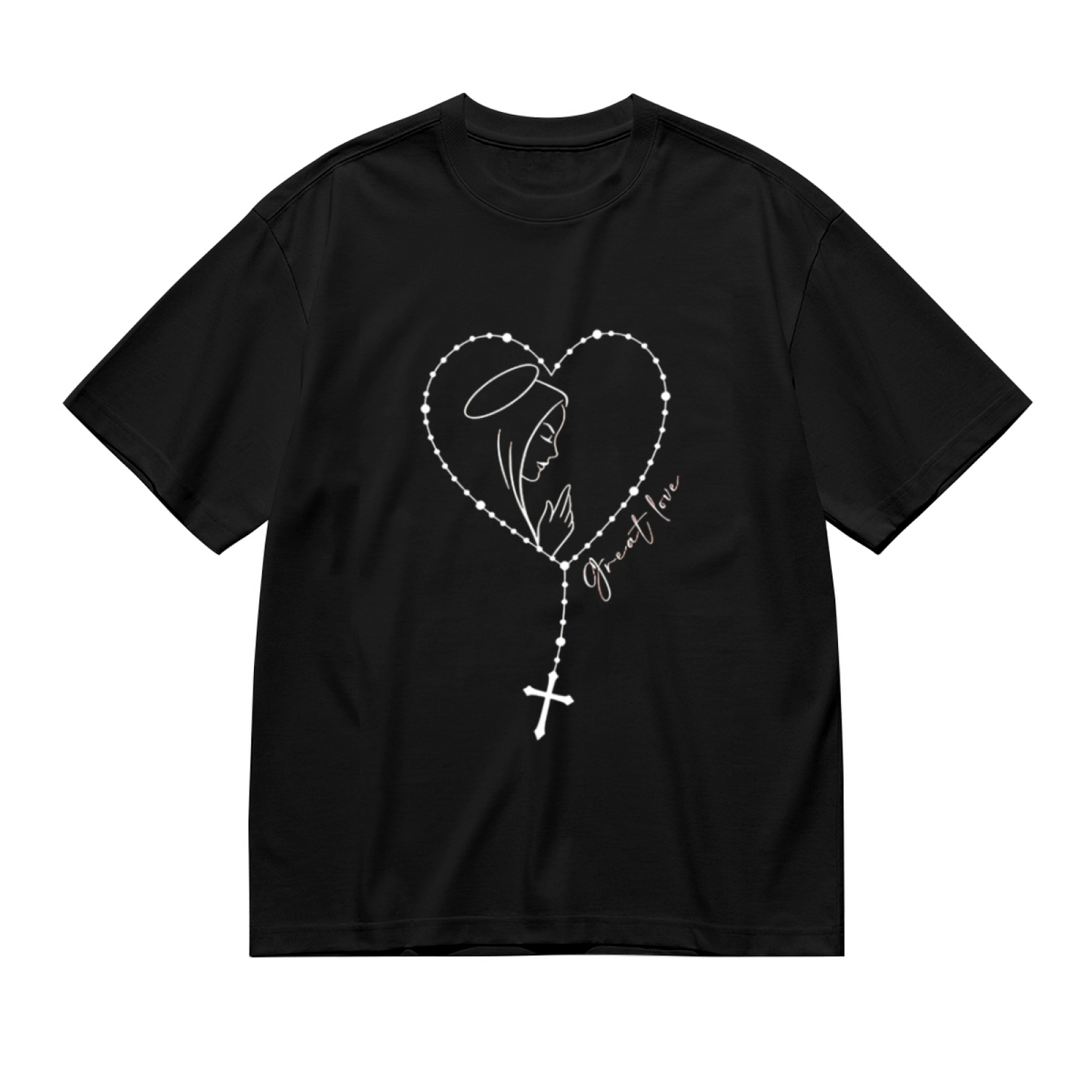 Sacred Virgin Mary Heart Rosary Cross Faith Plus Size Women Printed T-Shirt